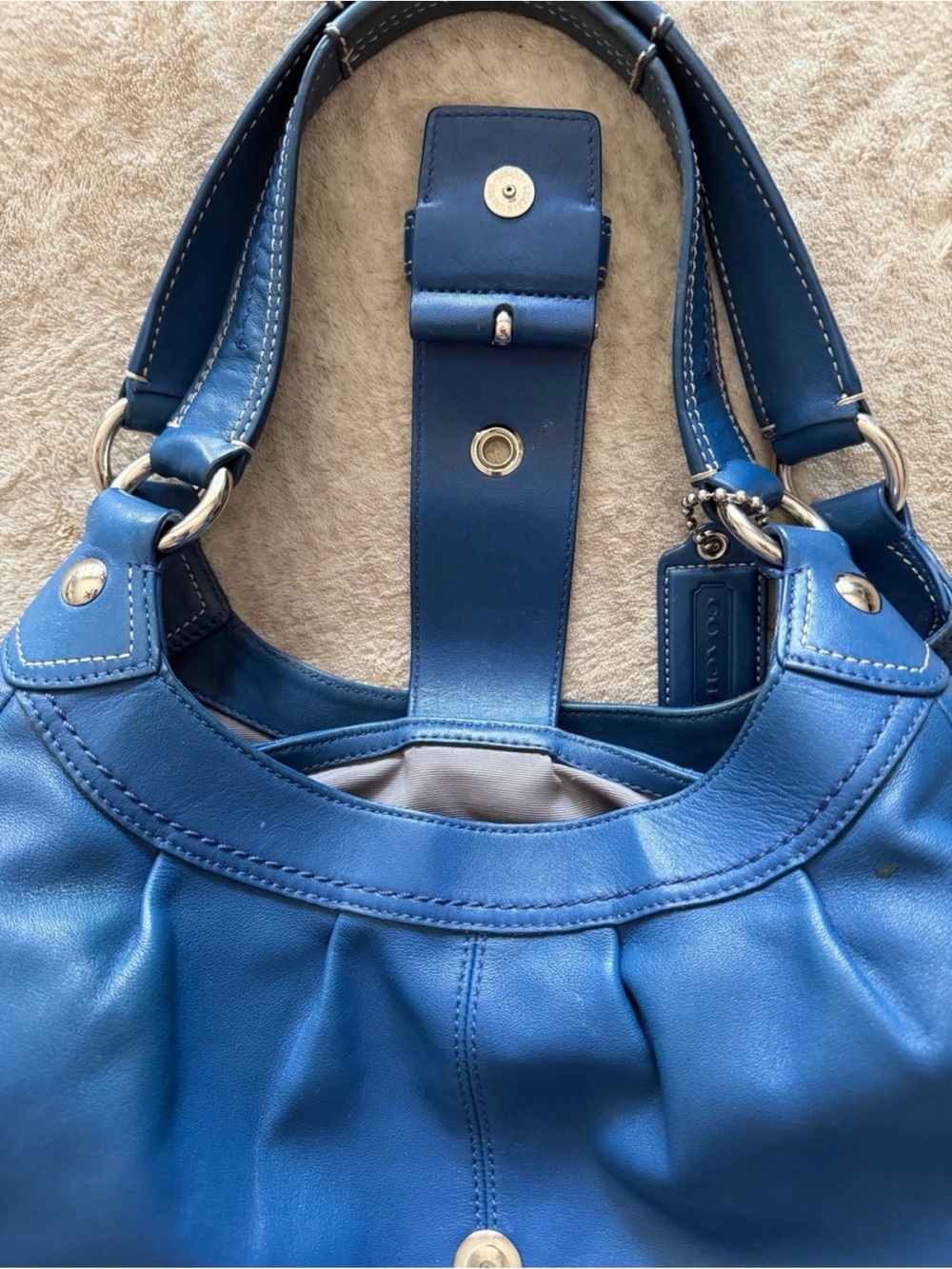 Coach Soho Pleated Leather Lynn Large Hobo Blue F15075 - Picture 4 of 16
